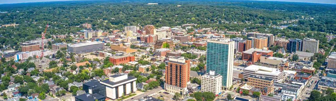 Aerial view of downtown Ann Arbor
